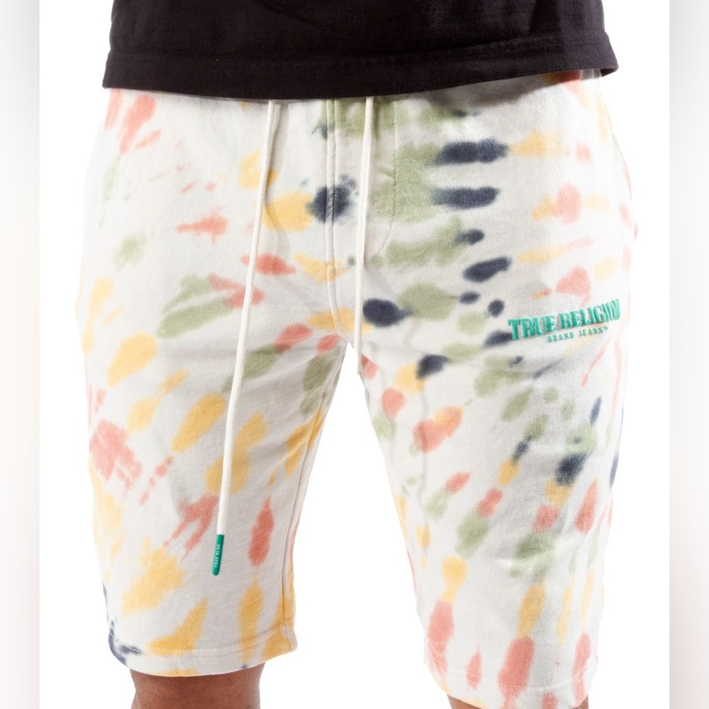 Sz M True Religon Arch Tie Dye sweat short longer shorts multi color drawstring